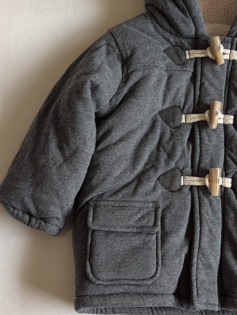George Baby Charcoal Gray Hooded Toggle Duffle Coat Fleece Lined 12-18M - Picture 9 of 10